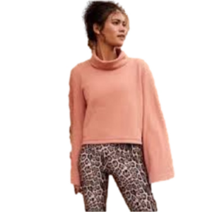 FREE PEOPLE FP MOVEMENT PEACH SALVATION TURTLENECK SLIT SLEEVES SWEATSHI…